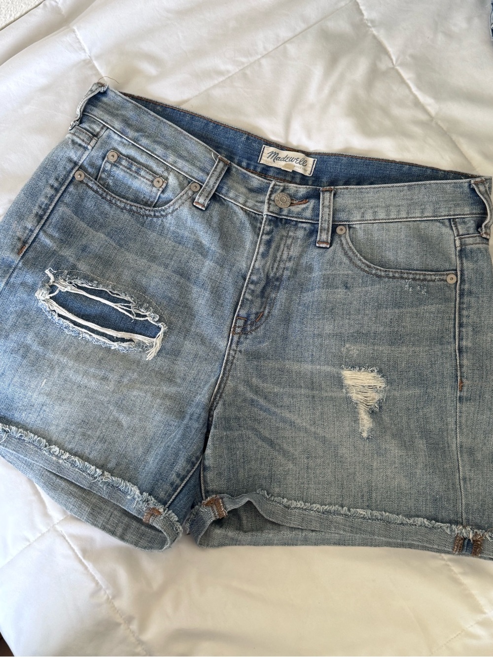 Madewell 100% Cotton High Rise Distressed Denim Shorts Size 28